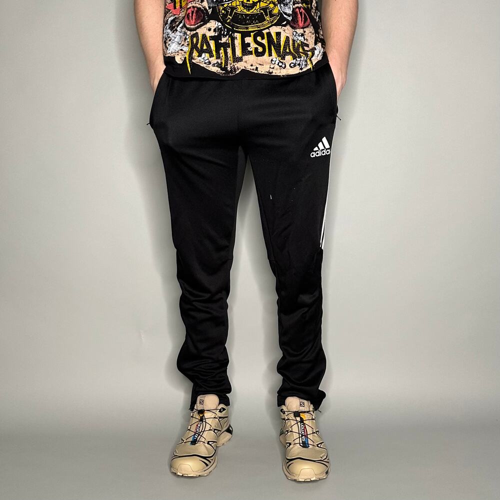 Vintage Y2K Adidas Sweatpants Youth XL Slim Jet Black White Polyester Joggers - Picture 2 of 4